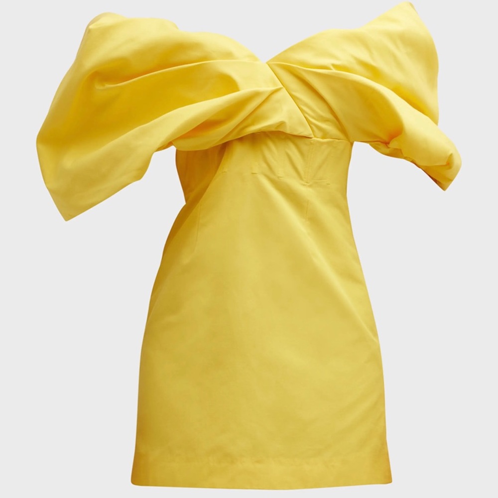 Rachel Gilbert Xavier Off-the-Shoulder Puff-Sleeve Mini Dress in Yellow Size 6 - Picture 2 of 14